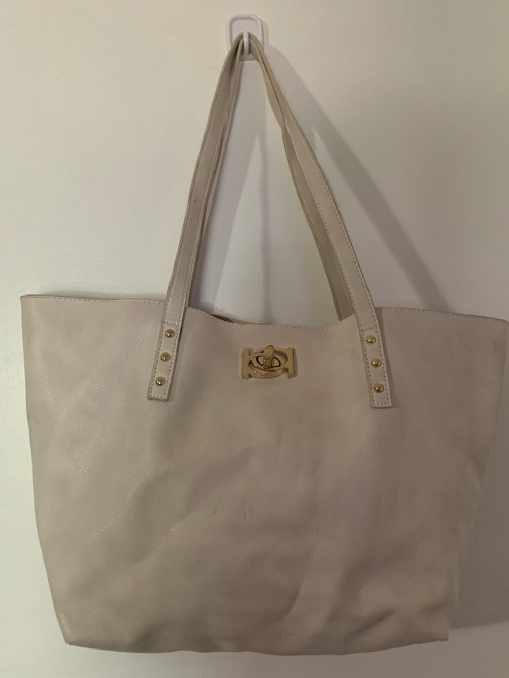 bebe Cream Tote with Gold Turn-Lock